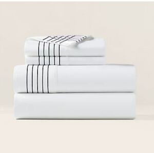 Ralph Lauren Home Organic Sateen Handkerchief Embroidery Twin Flat Sheet